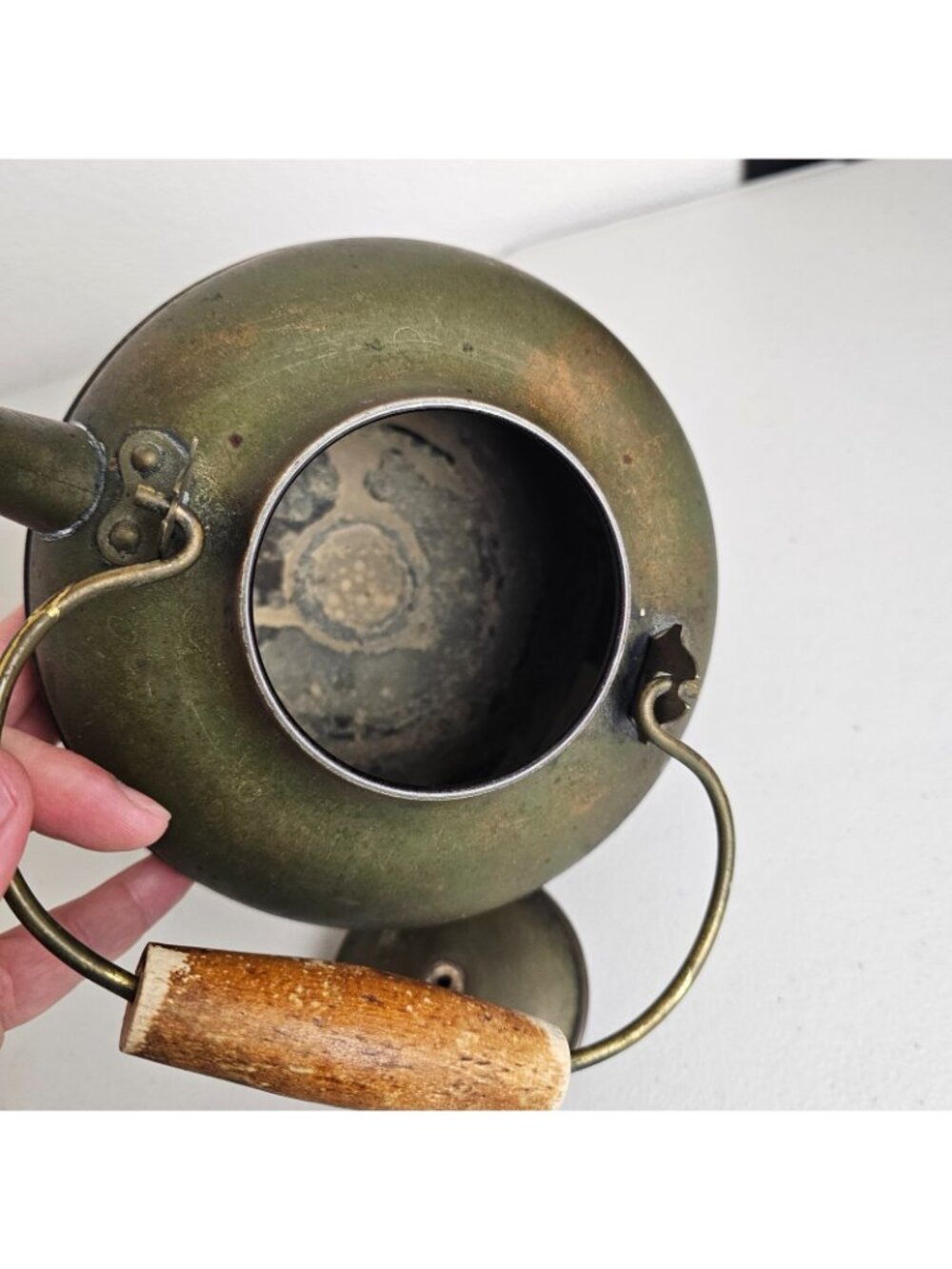 Vintage Copper Teapot Kettle Wood Handle Primitive Rustic Farmhouse Decor Only - Picture 5 of 8